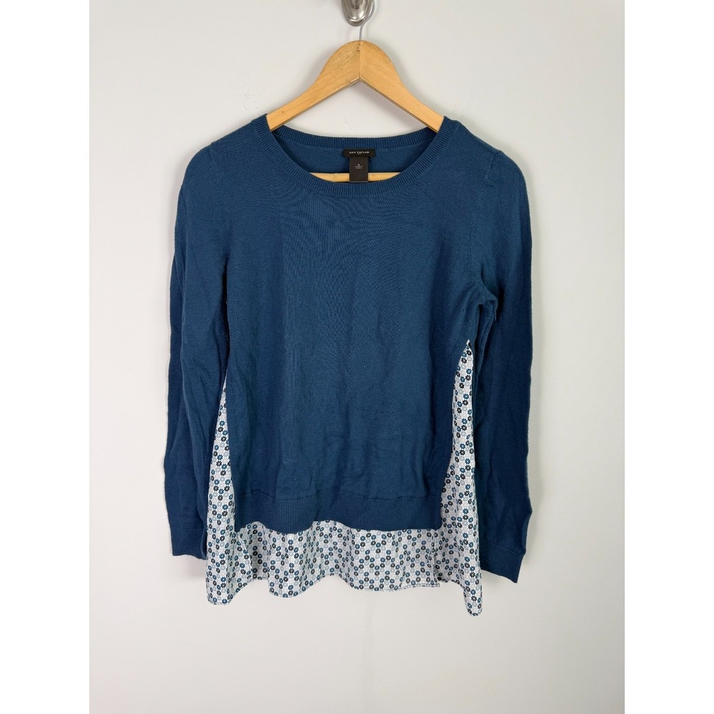 Ann Taylor Long Sleeve T-Shirt Women's‎ S Blue Geometric Design